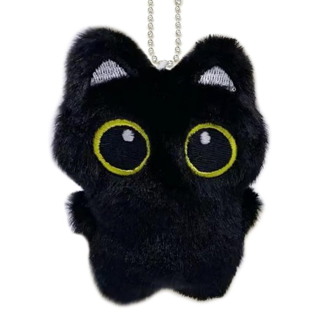 🐈‍⬛NEW Black Cat Bag Charm/ Keychain Plush Fuzzy Eyes Kawaii Cute Kitty